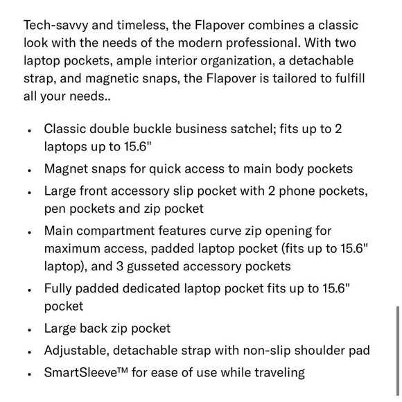 Samsonite Black Classic Leather Flapover Business Satchel Bag—Fits 2 Laptops - Picture 15 of 16